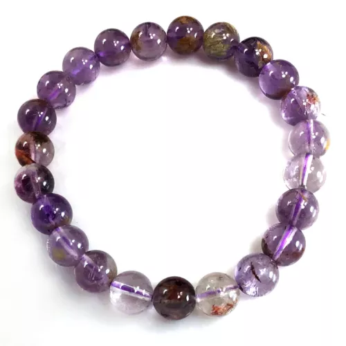 Handmade Gemstone Natural Super Seven Crystal Beaded Bracelet 7.5" 4 6 8 10 12mm - Picture 14 of 29