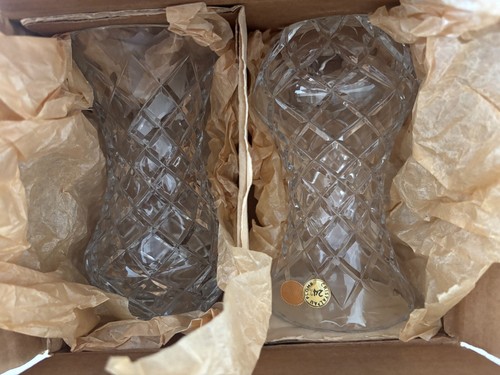Pair Crystal Vases Bohemia Crystal 24% Crystal Original box Unused Vintage V6310 - Picture 3 of 4