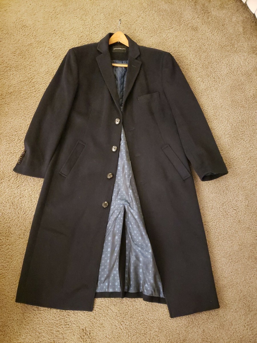 Mens Arthur Black Navy wool cashmere full length overcoat 42R