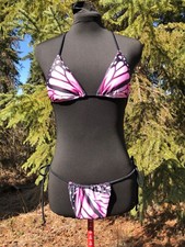 NEW Pink And Magenta Butterfly Swimsuit Micro Bikini String Thong Bottom Size M