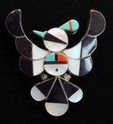 Large ZUNI TURQUOISE CORAL STERLING THUNDERBIRD PIN/PENDANT FYC Native American — photo 1