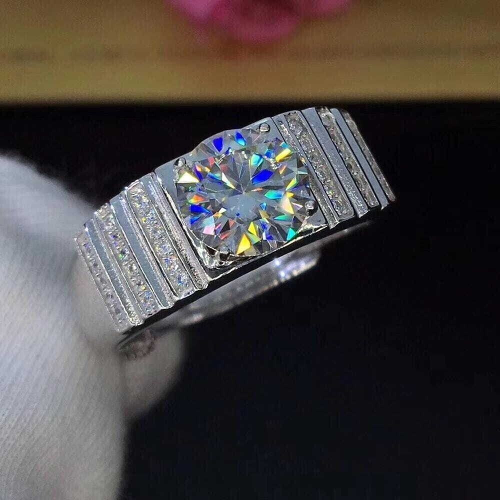 2CT Moissanite Wide Band Engagement Ring in 925 Silver White Gold Over-image