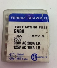FERRAZ SHAWMUT FAST ACTING FUSE GAB8 8A 125-250V 10KA 200A PER PIECE