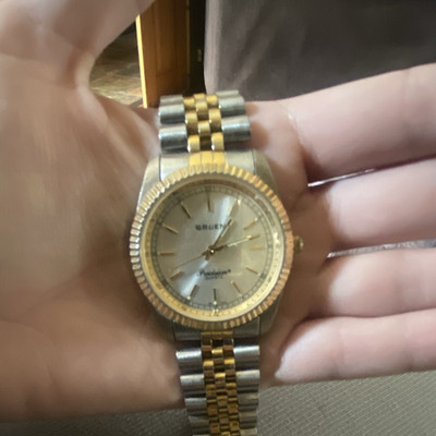 Gruen Precision Quartz Dress Watch Two-Tone Bracelet Silver Dial Fluted 28mm