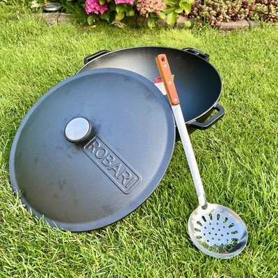 Gusseisen Kasan 8 L Deckel Campingtopf Kazan WOK Kessel Camping Schaumlöffel