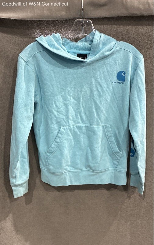 Carhartt Kids Light Blue Graphic Logo Hooded Sweatshirt Hoodie Sz S 8