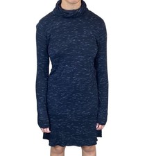 Kensie Womens Space Dye Cowl Neck Long Sleeve Knit Mini Dress Navy Blue Size S