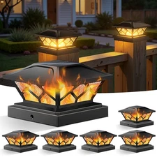1-8x LED Solar Deck Post Cap Lights Flickering Flame Garden Landscape Fence Lamp