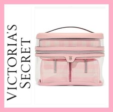 Victoria's Secret 4-piece Makeup Bag Train Case Iconic Pink Heritage Striped NWT