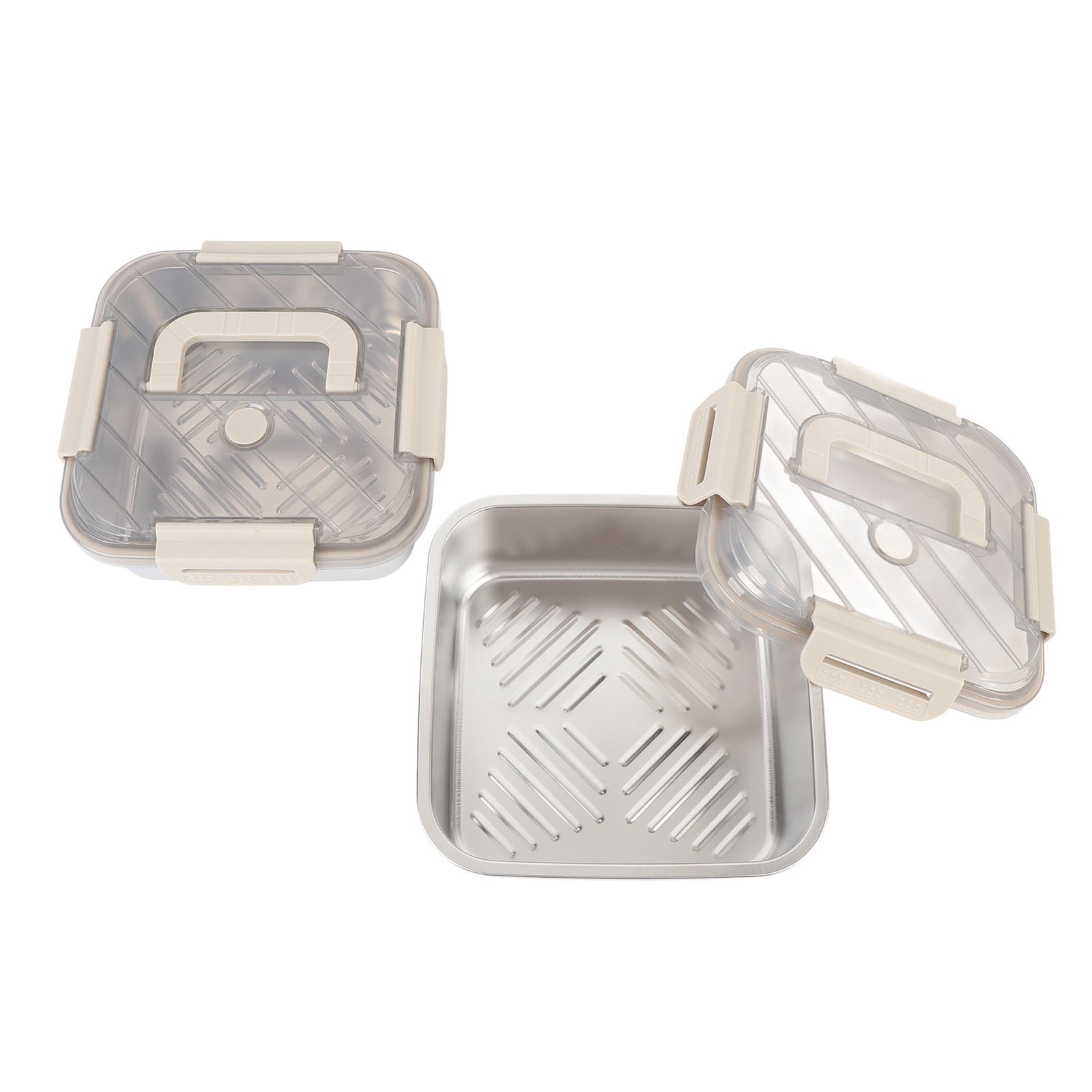 2pcs Food Storage Container Stainless Steel Crisper Box Refrigerator Fruit Stora