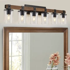 DUJAHMLAND 6-Light Wood Vanity Light,40.5 inch Farmhouse Bathroom Metal Wall ...