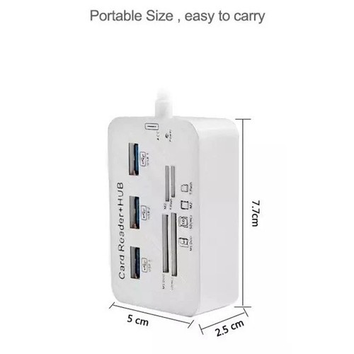 Aluminum 3-Port USB 3.0 Hub with MS/SD/M2/TF Card Reader – 7-in-1 Combo Adapter - Afbeelding 2 van 6