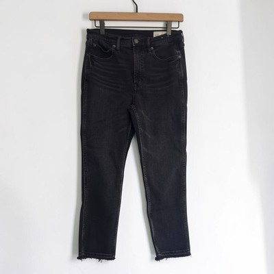 GAP Vintage Slim High Rise Jeans Womens Size 29 8 Petite Black Raw Hem Ankle