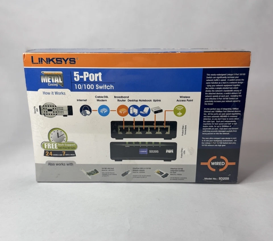 Brand New And Sealed Linksys 5 Port Switch SD205 with Power Supply - Image 3 of 4