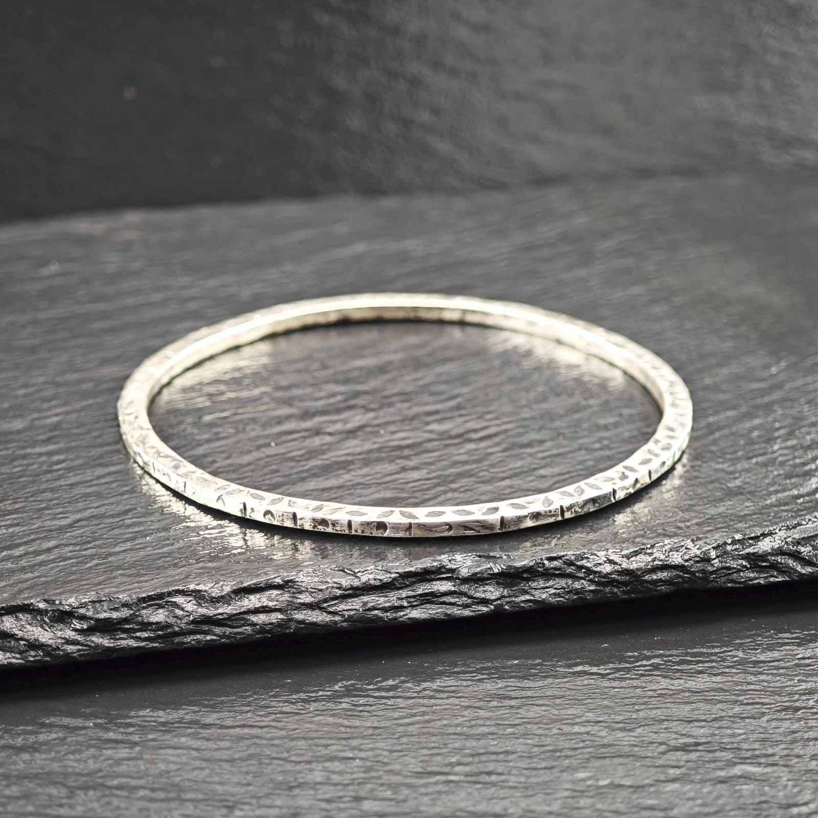 Stackable Foreign Brutalist Bangle Sterling Silve… - image 1