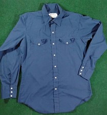 VTG H BAR C California Ranchwear 16x35 Shirt Blue Pearl Snap Button Long Sleeve