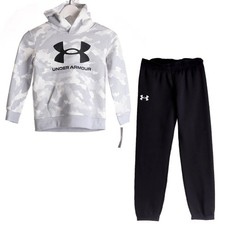 Under Armour Boys Ua Rival Symbol Hoodie Set T Shirt, White Size 4, 5  6