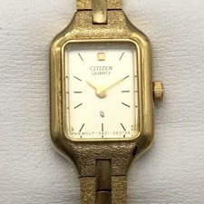 Vintage Citizen Womens Watch 26mm Square Dial Gold Tone 5421-S21389 New Battery