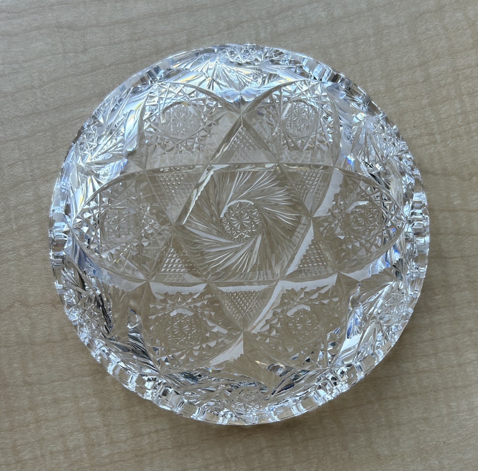 Vintage American Brilliant Crystal Cut Glass Bowl Scalloped Edge 6”