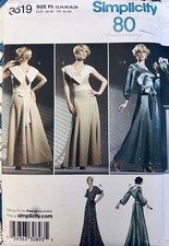      SIMPLICITY 3619 1920's ERA 3 Sleeve options GOWN PATTERN 12-20 FF free ship