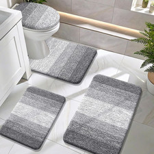 Bathroom Rugs Sets 4 Piece, Soft Microfiber Absorbent Bath Mat, U-Shaped Contour