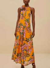 Farm Rio Orange Wonderful Bouquet Maxi Dress Size Medium New With T