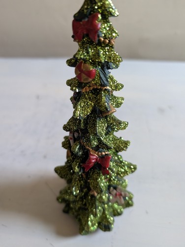 Set Of 2 Resin Holiday Christmas Tree Figurines Green Glitter Gold Star 9.25 In - Picture 12 of 15