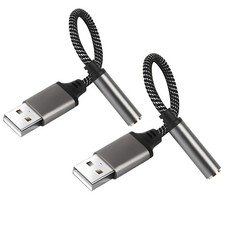 HTTX USB to 3.5mm Audio Headphone Jack Adapter 2 Pack, Aux Grey