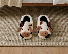 Cow Slippers Unisex Fuzzy Plush Cotton Indoor Outdoor Warm One Size