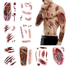 8 sheets，Scar Tattoo Stickers for Halloween, Realistic Large, Multicolor 