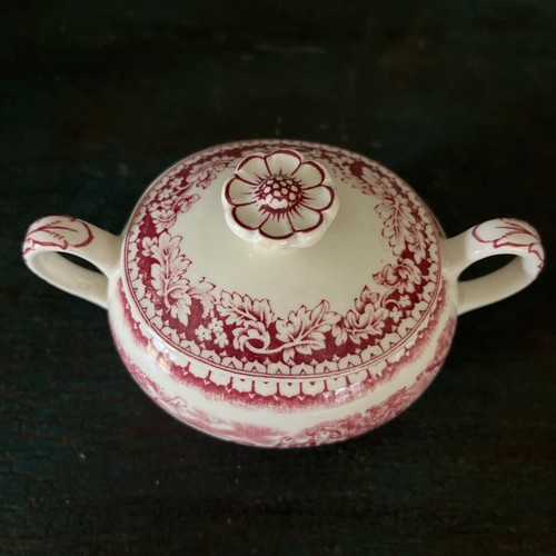 VTG 1940-56 HOMER LAUGHLIN CURRIER & IVES RED LIDDED SUGAR and CREAMER SET - Imagen 9 de 12