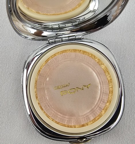 Polvo floral compacto vintage PONY - soplo y pantalla sin usar, espejo, estuche plateado - Imagen 5 de 12