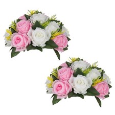 2 Pcs Pink 9.5 Inch Flower Balls Artificial Rose Kissing Decor With Base