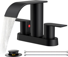 FORIOUS Matte Black Bathroom Faucets, Waterfall 4 Inch Centerset Bathroom Sink F