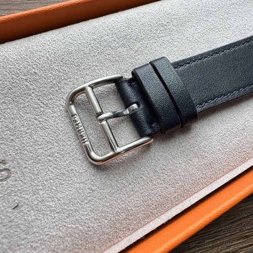 Hermes Navy Leather Apple Watch Band Fits 38mm 40mm 41mm 42mm Adjustable Strap - 第 4/9 張圖片