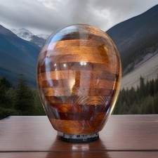 Vintage Striped Turned Wooden Vase Vessel Solid Wood Grain intricate layers 264