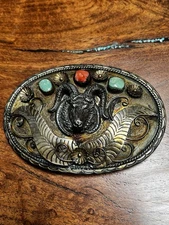 Massive Buckle Ram Head Nickels Silver Turquoise Coral 129g
