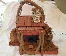 Handmade Birdhouse Rustic Cottage Miniature Decor Wood bark, Moss & Pebble