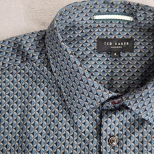 Ted Baker London Designer Men's Button Dress Shirt Blue Sz 4 EUC Large 40 34 16