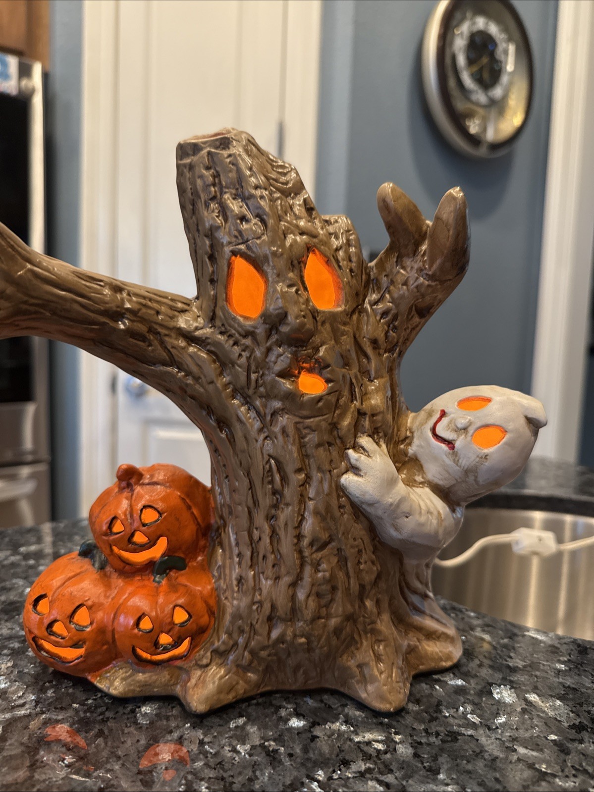 Halloween Light Up Ceramic Scary Tree Ghost Jack O Lantern Vintage | eBay