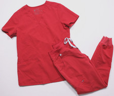 Figs Technical Collection 2 Piece Set Solid Red Color Joggers & Scrub Top XS
