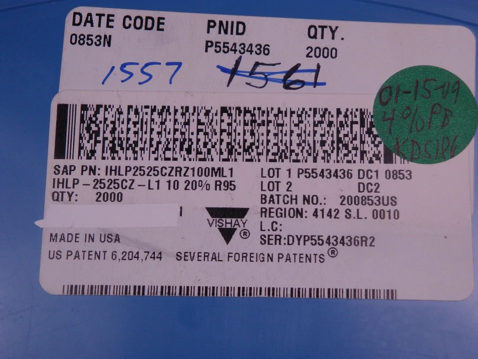 Lote de 2 inductores de alta corriente IHLP-2525CZRZ100ML1 Vishay 10 uH μH 20% 14MHz NOS Foto 2 de 3