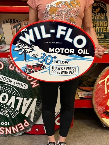 Vintage Style Metal Sign Wilflo Motor Oil NOT Porcelain 22x16 Made USA