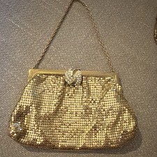Whiting & Davis Gold Mesh Evening Bag Chain Handle Decorative Clasp