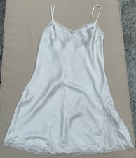 Vintage Victoria's Secret Y2K White Satin Lace Trim Slip Dress Mini - Size XS