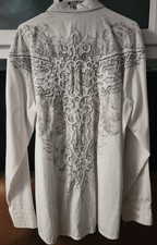 ROAR Men's Button Down Dress Shirt Embroidered Cross Size 2XL Long-Sleeve White