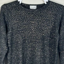 Rebecca Malone Sweater Womens L Black Metallic Sparkle Crewneck Long Sleeve