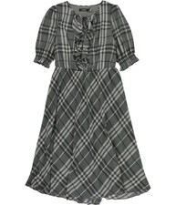 Ralph Lauren Womens Plaid Crinkle Georgette Tie Neck Blouson Dress, gray, 12