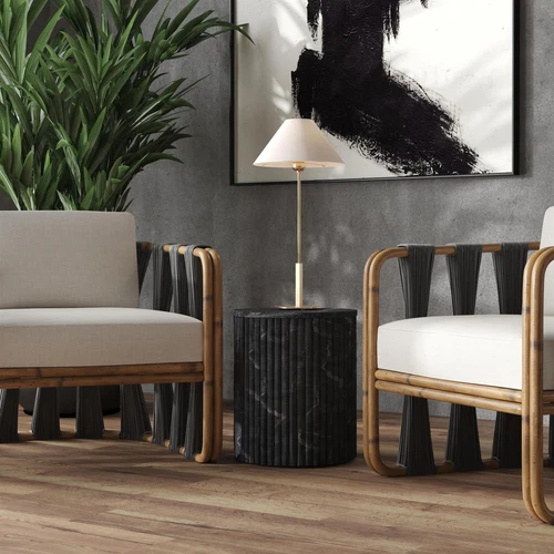 Butler Specialty Sylvester 15" W Round Marble and Wood Side Table - Gray - Picture 3 of 6