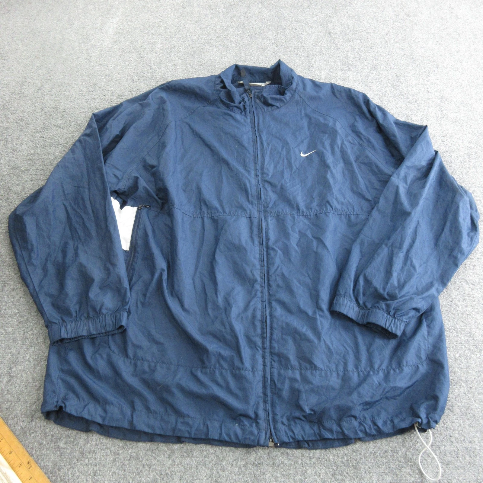 Vtg Nike Jacket Men XXL Blue Full Zip Windbreaker Back Vent Zip Pockets Swoosh